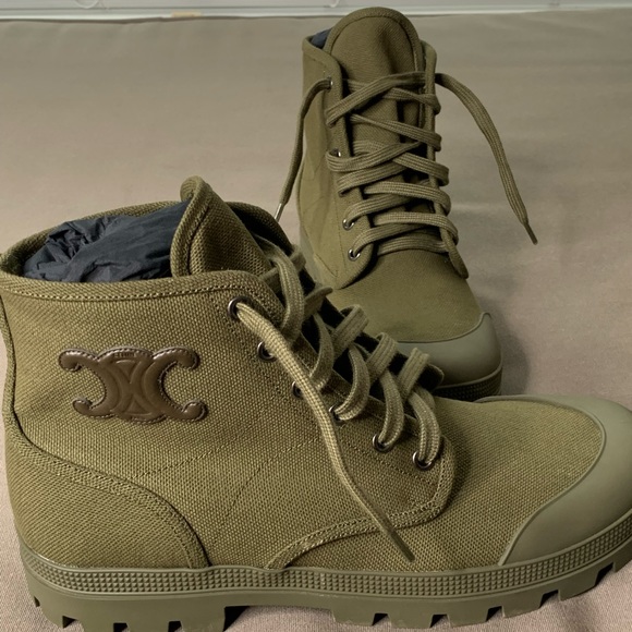 Celine”PATAPANS LACE UP BOOT IN CANVAS
ARMY GREEN” - Picture 2 of 11